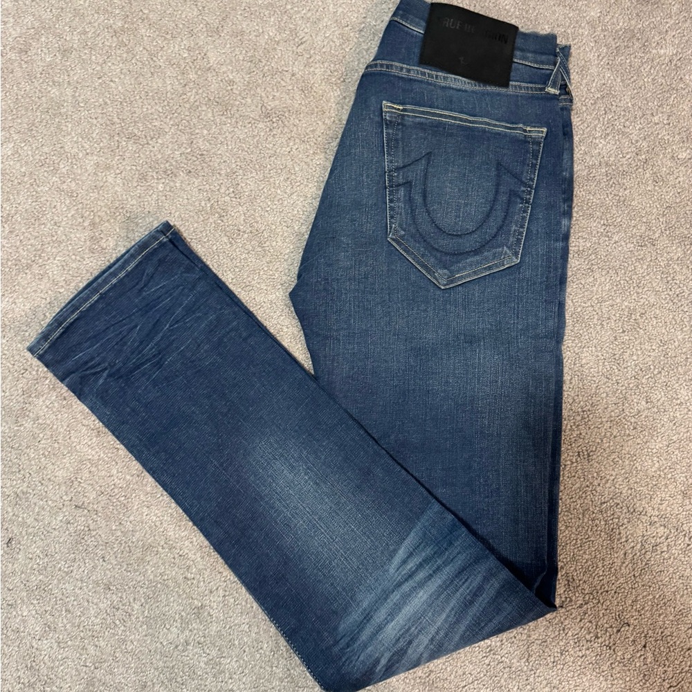 True Religion Blue Skinny Jeans with Signature Stitching